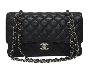 CHANEL シャネル マトラッセ25 チェーンショルダーバッグ ココマーク 21番台 キャビアスキン ブラック シルバー金具 美品 中古 4b005040