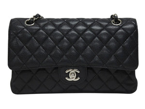 CHANEL シャネル マトラッセ25 チェーンショルダーバッグ ココマーク 21番台 キャビアスキン ブラック シルバー金具 美品 中古 4b005040