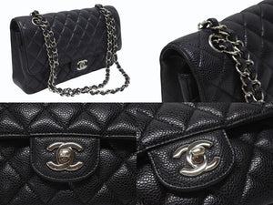 CHANEL シャネル マトラッセ25 チェーンショルダーバッグ ココマーク 21番台 キャビアスキン ブラック シルバー金具 美品 中古 4b005040