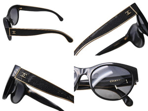 極美品 CHANEL シャネル サングラス ココマーク BC8721049 プラスチック ガルーシャ ブラック ゴールド金具 中古 4b005041