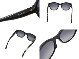 極美品 CHANEL シャネル サングラス ココマーク BC8721049 プラスチック ガルーシャ ブラック ゴールド金具 中古 4b005041
