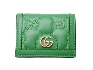 未使用 GUCCI グッチ GGマトラッセ 二つ折り財布 723786 UM8IG 3219 GGマトラッセレザー グリーン ゴールド金具 中古 4b005047 