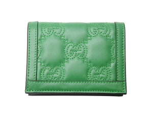 未使用 GUCCI グッチ GGマトラッセ 二つ折り財布 723786 UM8IG 3219 GGマトラッセレザー グリーン ゴールド金具 中古 4b005047 