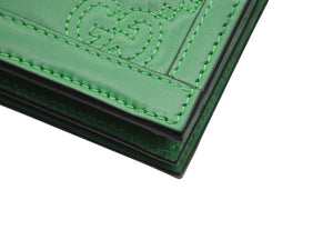 未使用 GUCCI グッチ GGマトラッセ 二つ折り財布 723786 UM8IG 3219 GGマトラッセレザー グリーン ゴールド金具 中古 4b005047 