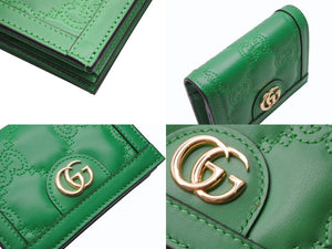 未使用 GUCCI グッチ GGマトラッセ 二つ折り財布 723786 UM8IG 3219 GGマトラッセレザー グリーン ゴールド金具 中古 4b005047 