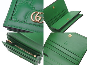 未使用 GUCCI グッチ GGマトラッセ 二つ折り財布 723786 UM8IG 3219 GGマトラッセレザー グリーン ゴールド金具 中古 4b005047 