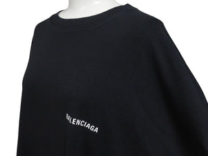 極美品 BALENCIAGA バレンシアガ クルーネックカットソー ロゴプリント 641667TJVL4 コットン ブラック サイズM 中古 4b005049