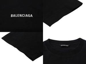 極美品 BALENCIAGA バレンシアガ クルーネックカットソー ロゴプリント 641667TJVL4 コットン ブラック サイズM 中古 4b005049