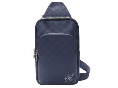 LOUIS VUITTON ルイヴィトン ダミエアンフィニ アヴェニュー スリングバッグ ボディバッグ N40439 ネイビー シルバー金具 美品 中古 4b005051