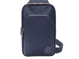 LOUIS VUITTON ルイヴィトン ダミエアンフィニ アヴェニュー スリングバッグ ボディバッグ N40439 ネイビー シルバー金具 美品 中古 4b005051