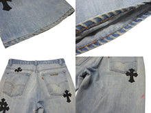 Load image into Gallery viewer, CHROME HEARTS クロムハーツ クロスパッチ デニム パンツ リーバイス LEVI`S 517 オーダー サイズ34 ブルー 美品 中古 4b005057