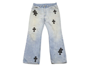 CHROME HEARTS クロムハーツ クロスパッチ デニム パンツ リーバイス LEVI`S 517 オーダー サイズ34 ブルー 美品 中古 4b005057