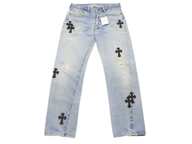 新品未使用 CHROME HEARTS クロムハーツ クロスパッチ デニム パンツ リーバイス LEVI`S 501 オーダー サイズ31 ブルー 中古 4b005058