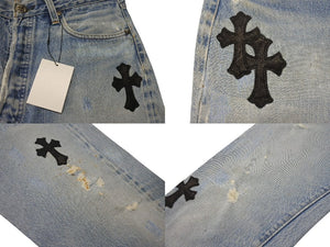 新品未使用 CHROME HEARTS クロムハーツ クロスパッチ デニム パンツ リーバイス LEVI`S 501 オーダー サイズ31 ブルー 中古 4b005058