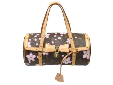 新品同様 LOUIS VUITTON ルイヴィトン パピヨン ハンドバッグ M92009 モノグラム チェリーブロッサム ブラウン ピンク 村上隆 中古 4b005066