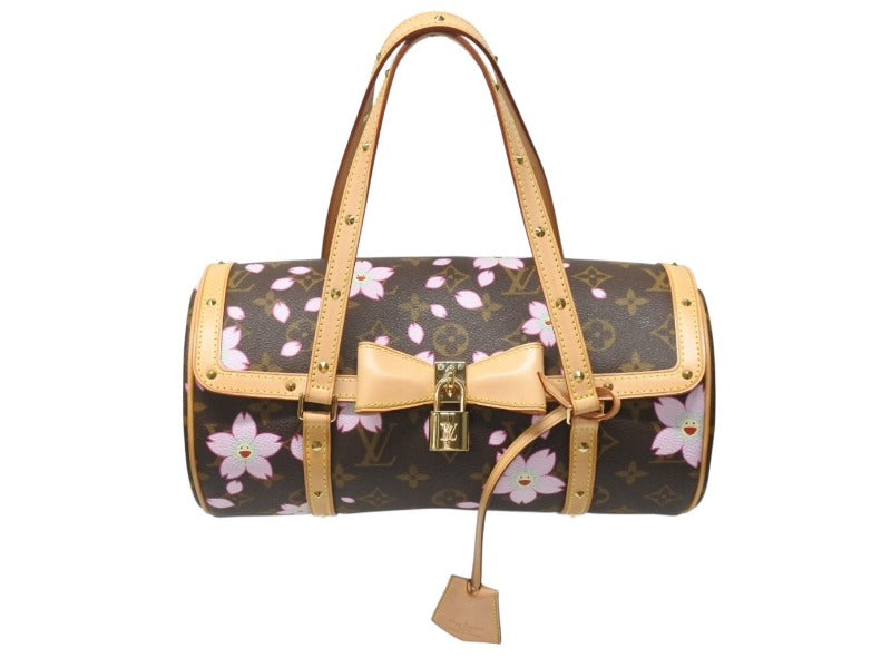 新品同様 LOUIS VUITTON ルイヴィトン パピヨン ハンドバッグ M92009 モノグラム チェリーブロッサム ブラウン ピンク 村上隆 中古 4b005066