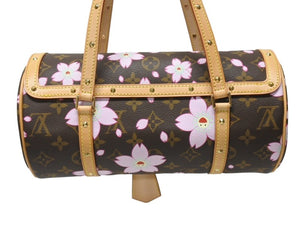 新品同様 LOUIS VUITTON ルイヴィトン パピヨン ハンドバッグ M92009 モノグラム チェリーブロッサム ブラウン ピンク 村上隆 中古 4b005066