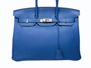 極美品 HERMES エルメス BIRKIN バーキン35 ミコノス シルバー金具 トリヨンクレマンス ハンドバッグ □O刻印 中古 4b005067