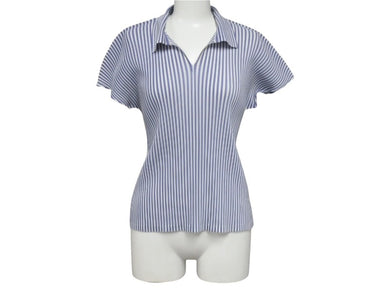 PLEATS PLEASE プリーツプリーズ イッミヤケ プリーツストライプブラウス PP51FK314 ブルー ホワイト サイズ3 美品 中古 4b005078 