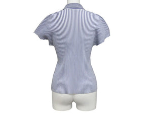 PLEATS PLEASE プリーツプリーズ イッミヤケ プリーツストライプブラウス PP51FK314 ブルー ホワイト サイズ3 美品 中古 4b005078 