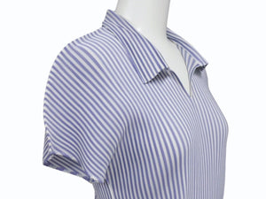 PLEATS PLEASE プリーツプリーズ イッミヤケ プリーツストライプブラウス PP51FK314 ブルー ホワイト サイズ3 美品 中古 4b005078 