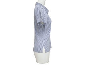 PLEATS PLEASE プリーツプリーズ イッミヤケ プリーツストライプブラウス PP51FK314 ブルー ホワイト サイズ3 美品 中古 4b005078 