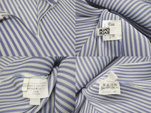 PLEATS PLEASE プリーツプリーズ イッミヤケ プリーツストライプブラウス PP51FK314 ブルー ホワイト サイズ3 美品 中古 4b005078 