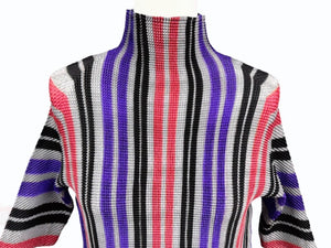 極美品 ISSEY MIYAKE イッセイミヤケ PLEATS (T.) 半袖トップス PP68FK845 サイズ3 プリーツ マルチカラー 中古 4b005081