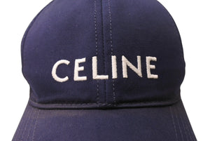 CELINE セリーヌ ベースボールキャップ ハット 帽子 2AUA1242N サイズM ネイビー ホワイト ロゴ刺繍 良品 中古 4b005090