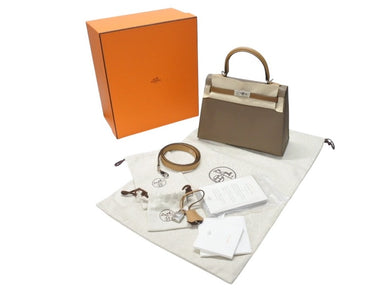 未使用 HERMES エルメス KELLY ケリートリコロール25 外縫い 2WAYハンドバッグ ヴォーエプソン トープ アルザン ビスキュイ シルバー金具 U刻印 中古 4b005109