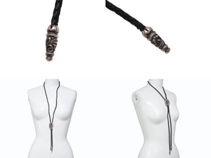 極美品 CHROME HEARTS クロムハーツ ボロ タイニークラシック オーバルループタイ レザー シルバー925 中古 4b005110