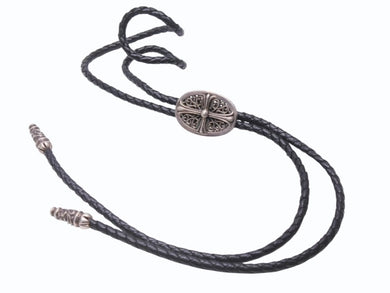 極美品 CHROME HEARTS クロムハーツ ボロ タイニークラシック オーバルループタイ レザー シルバー925 中古 4b005110