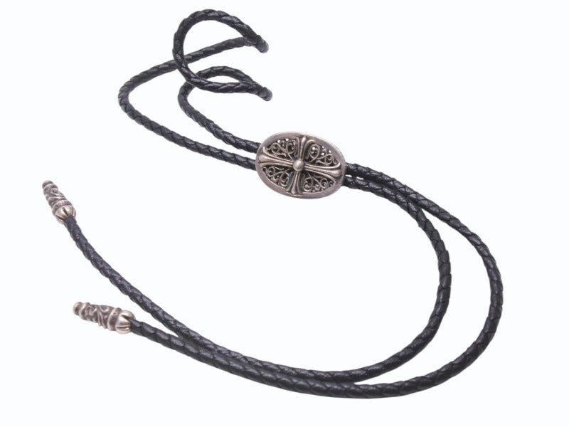 極美品 CHROME HEARTS クロムハーツ ボロ タイニークラシック オーバルループタイ レザー シルバー925 中古 4b005110