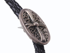 極美品 CHROME HEARTS クロムハーツ ボロ タイニークラシック オーバルループタイ レザー シルバー925 中古 4b005110