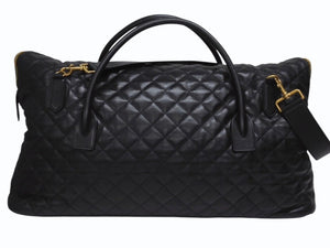 新品同様 SAINT LAURENT サンローラン YSLロゴ ジャイアントトラベルバッグ キルティング レザー ブラック ゴールド金具 中古 4b005111