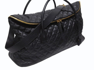 新品同様 SAINT LAURENT サンローラン YSLロゴ ジャイアントトラベルバッグ キルティング レザー ブラック ゴールド金具 中古 4b005111