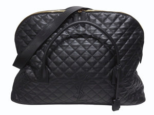 新品同様 SAINT LAURENT サンローラン YSLロゴ ジャイアントトラベルバッグ キルティング レザー ブラック ゴールド金具 中古 4b005111