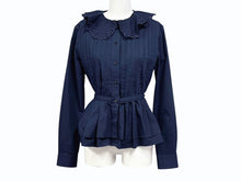Load image into Gallery viewer, 極美品 LOUIS VUITTON ルイヴィトン 長袖シャツ RW221J サイズ36 プリーツ パンチング モノグラム ネイビー 中古 4b005114