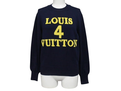 極美品 LOUIS VUITTON ルイヴィトン 23SS ニットセーター RW232W サイズS ロゴ コットン カシミヤ ネイビー イエロー 中古 4b005117