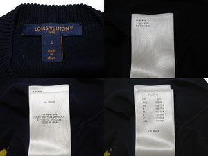 極美品 ルイヴィトン ルイヴィトン 23AW ニットセーター RW232W サイズS コットンカシミヤ ネイビー イエローロゴ 中古 4b005117 
