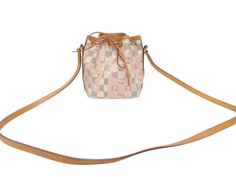 LOUIS VUITTON ルイヴィトン ナノノエ ミニショルダーバッグ N60052 ダミエアズールキャンバス レザー ベージュ 美品 中古 4b005127