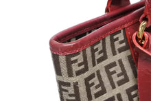 画像をギャラリービューアに読み込む, FENDI フェンディ ズッキーノ トートバッグ ハンドバッグ 8BH139 レザー キャンバス ベージュ レッド ゴールド金具 美品 中古 4b005139