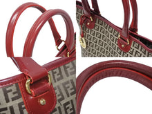 画像をギャラリービューアに読み込む, FENDI フェンディ ズッキーノ トートバッグ ハンドバッグ 8BH139 レザー キャンバス ベージュ レッド ゴールド金具 美品 中古 4b005139