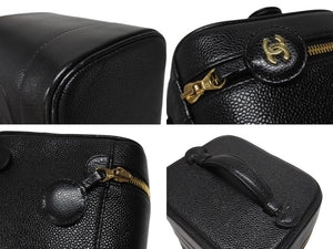 極美品 CHANEL シャネル ハンドバッグ バニティバッグ ココマーク 7番台 キャビアスキン ブラック ゴールド金具 中古 4b005141