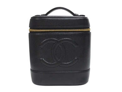 極美品 CHANEL シャネル ハンドバッグ バニティバッグ ココマーク 7番台 キャビアスキン ブラック ゴールド金具 中古 4b005141