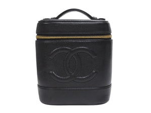 極美品 CHANEL シャネル ハンドバッグ バニティバッグ ココマーク 7番台 キャビアスキン ブラック ゴールド金具 中古 4b005141
