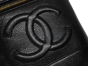 極美品 CHANEL シャネル ハンドバッグ バニティバッグ ココマーク 7番台 キャビアスキン ブラック ゴールド金具 中古 4b005141