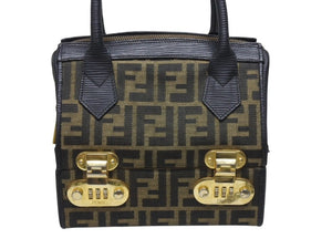 FENDI フェンディ 2WAYバッグ ハンドバッグ バニティバッグ 13983 ズッカ柄 キャンバス レザー ブラック 美品 中古 4b005148