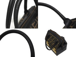 FENDI フェンディ 2WAYバッグ ハンドバッグ バニティバッグ 13983 ズッカ柄 キャンバス レザー ブラック 美品 中古 4b005148