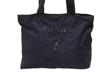 Load image into Gallery viewer, PRADA プラダ トートバッグ ハンドバッグ ロゴ スパンコール イタリア製 ナイロン ネイビー 良品 中古 4b005149